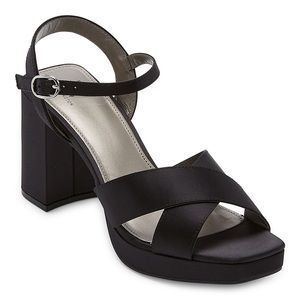 NWT Worthington Womens Size 8.5 Ladee 3.5 inch Heeled Sandals - Black Satin